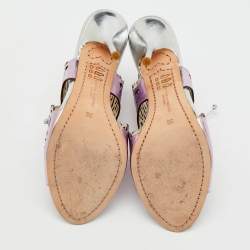 Pre Owned Sophia Webster Metallic Purple Laser Cut Foil Leather Cherub Winged Lace Up Mule Sandals Size 36