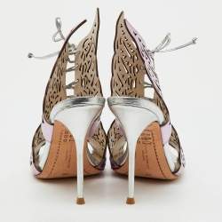 Pre Owned Sophia Webster Metallic Purple Laser Cut Foil Leather Cherub Winged Lace Up Mule Sandals Size 36