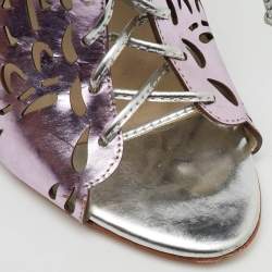 Pre Owned Sophia Webster Metallic Purple Laser Cut Foil Leather Cherub Winged Lace Up Mule Sandals Size 36