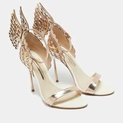 Pre Owned Sophia Webster White/Gold Leather Chiara Ankle Strap Sandals Size 39