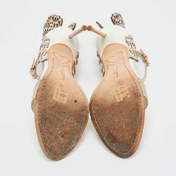 Pre Owned Sophia Webster White/Gold Leather Chiara Ankle Strap Sandals Size 39