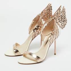 Pre Owned Sophia Webster White/Gold Leather Chiara Ankle Strap Sandals Size 39