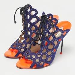 Pre Owned Sophia Webster Blue Leather Cut Out Ankle Strap Sandals Size 39.5