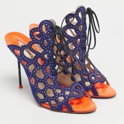 Pre Owned Sophia Webster Blue Leather Cut Out Ankle Strap Sandals Size 39.5