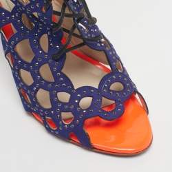 Pre Owned Sophia Webster Blue Leather Cut Out Ankle Strap Sandals Size 39.5