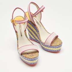 Pre Owned Sophia Webster Multicolor Canvas and Leather Lucita Espadrille Wedge Sandals Size 39