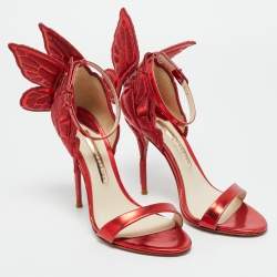 Pre Owned Sophia Webster Red Leather Chiara Ankle Strap Sandals Size 37.5