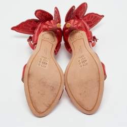 Pre Owned Sophia Webster Red Leather Chiara Ankle Strap Sandals Size 37.5