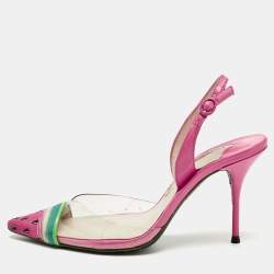 Pre Owned Sophia Webster Transparent/Rose Pink Leather and PVC Coco Slingback Pumps Size 36