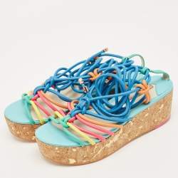 Pre Owned Sophia Webster Multicolor Leather Cork Wedge Sandals Size 37.5