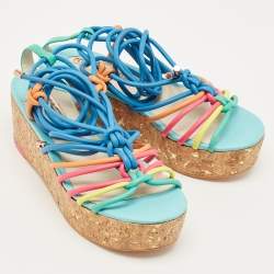 Pre Owned Sophia Webster Multicolor Leather Cork Wedge Sandals Size 37.5