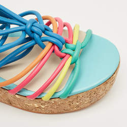 Pre Owned Sophia Webster Multicolor Leather Cork Wedge Sandals Size 37.5