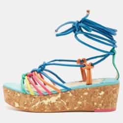Pre Owned Sophia Webster Multicolor Leather Cork Wedge Sandals Size 37.5