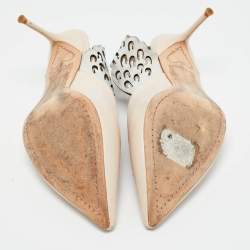 Pre Owned Sophia Webster Beige/Silver Leather Angelo Slingback Pumps 37.5