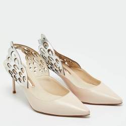 Pre Owned Sophia Webster Beige/Silver Leather Angelo Slingback Pumps 37.5