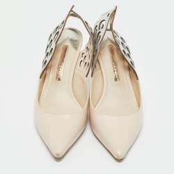 Pre Owned Sophia Webster Beige/Silver Leather Angelo Slingback Pumps 37.5