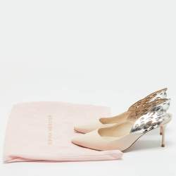 Pre Owned Sophia Webster Beige/Silver Leather Angelo Slingback Pumps 37.5