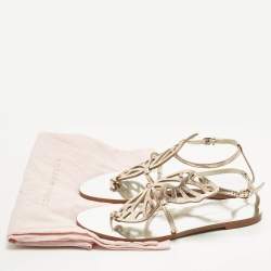 Pre Owned Sophia Webster Gold Leather Butterfly Ankle Strap Slingback Flats Size 39
