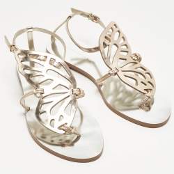 Pre Owned Sophia Webster Gold Leather Butterfly Ankle Strap Slingback Flats Size 39