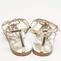 Pre Owned Sophia Webster Gold Leather Butterfly Ankle Strap Slingback Flats Size 39