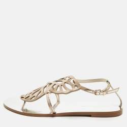 Pre Owned Sophia Webster Gold Leather Butterfly Ankle Strap Slingback Flats Size 39