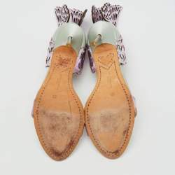 Pre Owned Sophia Webster Mint Green/Lilac Satin and Leather Evangeline Ankle Strap Sandals Size 38