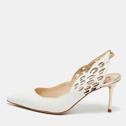Pre Owned Sophia Webster White Leather Angelo Slingback Pumps Size 35.5