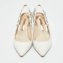 Pre Owned Sophia Webster White Leather Angelo Slingback Pumps Size 35.5