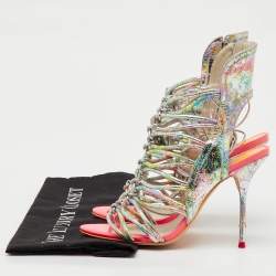 Pre Owned Sophia Webster Metallic Multicolour Leather Lacey Tie Up Sandals Size 38