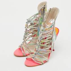 Pre Owned Sophia Webster Metallic Multicolour Leather Lacey Tie Up Sandals Size 38