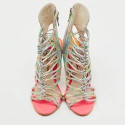 Pre Owned Sophia Webster Metallic Multicolour Leather Lacey Tie Up Sandals Size 38