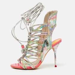 Pre Owned Sophia Webster Metallic Multicolour Leather Lacey Tie Up Sandals Size 38
