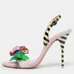 Pre Owned Sophia Webster Multicolor Leather Lilico Underwater Floral Embellished Slingback Sandals Size 40