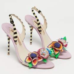 Pre Owned Sophia Webster Multicolor Leather Lilico Underwater Floral Embellished Slingback Sandals Size 40