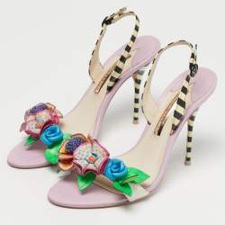 Pre Owned Sophia Webster Multicolor Leather Lilico Underwater Floral Embellished Slingback Sandals Size 40