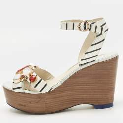 Pre Owned Sophia Webster White Leather Suki Gem Ankle Strap Wedge Sandals Size 40.5