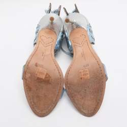 Pre Owned Sophia Webster Metallic Blue/Silver Leather Evangeline and Lurex Wings Open Toe Sandals Size 39.5