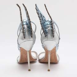 Pre Owned Sophia Webster Metallic Blue/Silver Leather Evangeline and Lurex Wings Open Toe Sandals Size 39.5