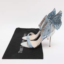 Pre Owned Sophia Webster Metallic Blue/Silver Leather Evangeline and Lurex Wings Open Toe Sandals Size 39.5