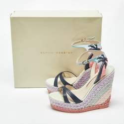 Pre Owned صندل سوفيا ويبستر سير كاحل نعل سميك كعب روكي لوسيتا رافيا جلد متعدد الألوان مقاس 38