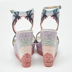 Pre Owned صندل سوفيا ويبستر سير كاحل نعل سميك كعب روكي ل وسيتا رافيا جلد متعدد الألوان مقاس 38