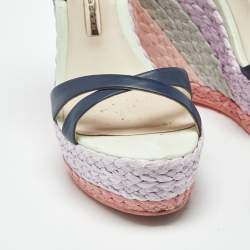 Pre Owned صندل سوفيا ويبستر سير كاحل نعل سميك كعب روكي لوسيتا رافيا جلد متعدد الألوان مقاس 38