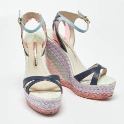 Pre Owned صندل سوفيا ويبستر سير كاحل نعل سميك كعب روكي لوسيتا رافيا جلد متعدد الألوان مقاس 38