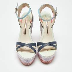 Pre Owned صندل سوفيا ويبستر سير كاحل نعل سميك كعب روكي لوسيتا رافيا جلد متعدد الألوان مقاس 38