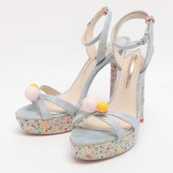 Pre Owned صندل سوفيا ويبستر نعل سميك مزخرف كريستال غليتر أزرق  مقاس 37.5