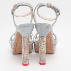 Pre Owned صندل سوفيا ويبستر نعل سميك مزخرف كريستال غليتر أزرق  مقاس 37.5