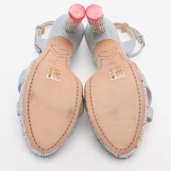 Pre Owned صندل سوفيا ويبستر نعل سميك مزخرف كريستال غليتر أزرق  مقاس 37.5