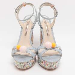 Pre Owned صندل سوفيا ويبستر نعل سميك مزخرف كريستال غليتر أزرق  مقاس 37.5