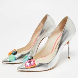 مملوكة مسبقًا حذاء كعب عالي سوفيا وبستر لولا جلد أبيض مقدمة مدببة مقاس 37.5