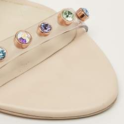 Pre Owned صندل سوفيا ويبستر سيور كاحل مزخرف كريستال جلد شفاف/كريمي ومادة بي في سي مقاس 37